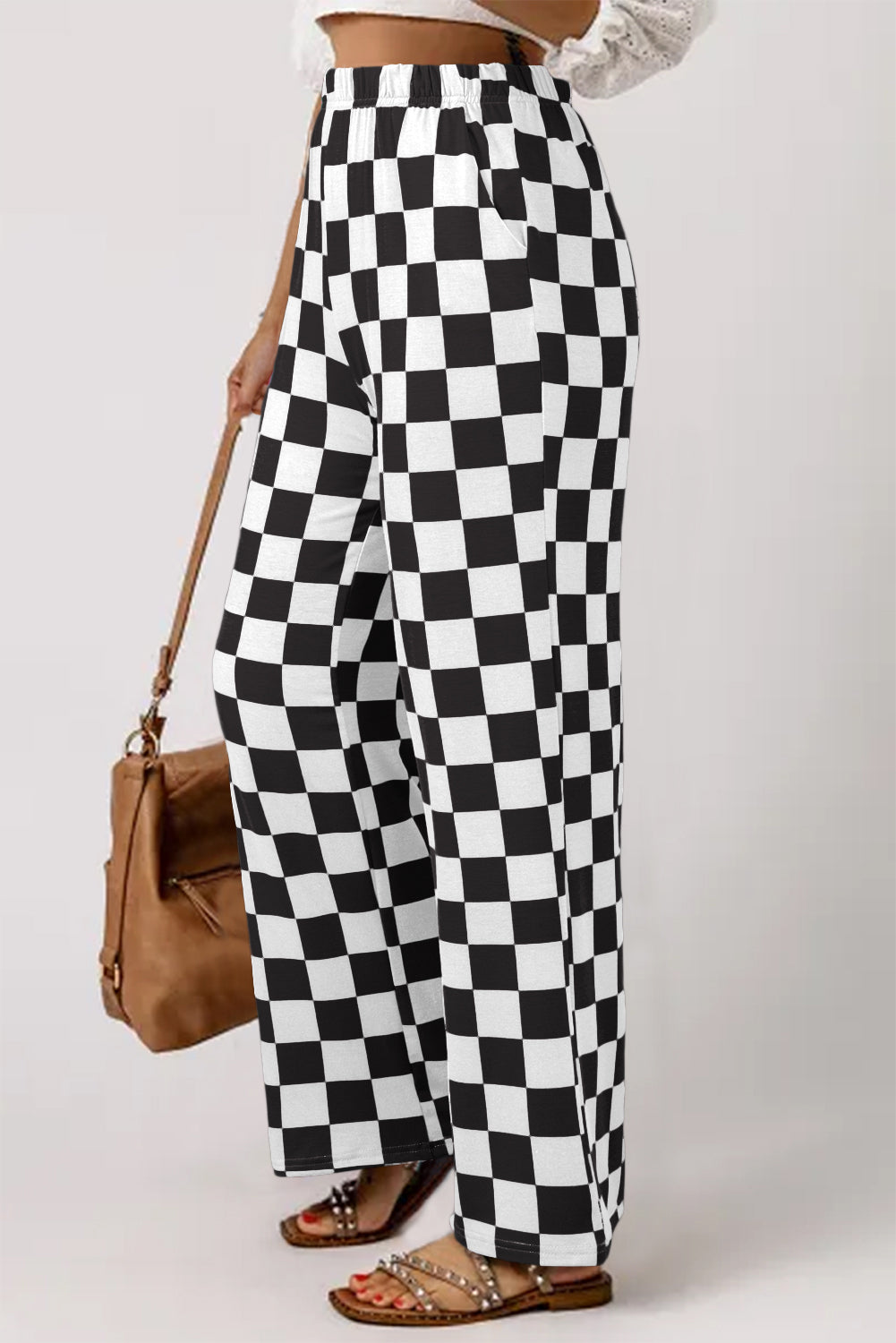 Black 2-Tone Checked Print High Waist Wide Leg Pants - Premium Bottoms/Pants & Culotte from Momma Done Gone Crafty- Just $17.25! Shop now at Momma Done Gone Crafty