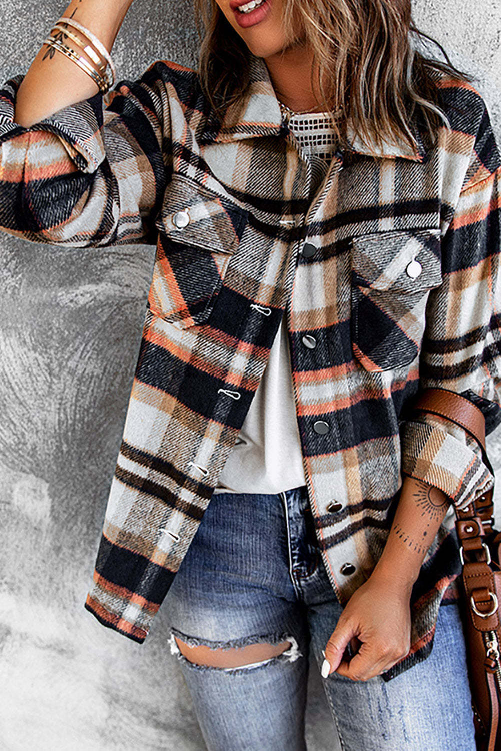 Geometric Plaid Print Pocketed Shacket - Premium Outerwear/Plaid Shackets from Ashes 2 Wildflowers Boutique, LLC- Just $23.35! Shop now at Ashes 2 Wildflowers Boutique, LLC