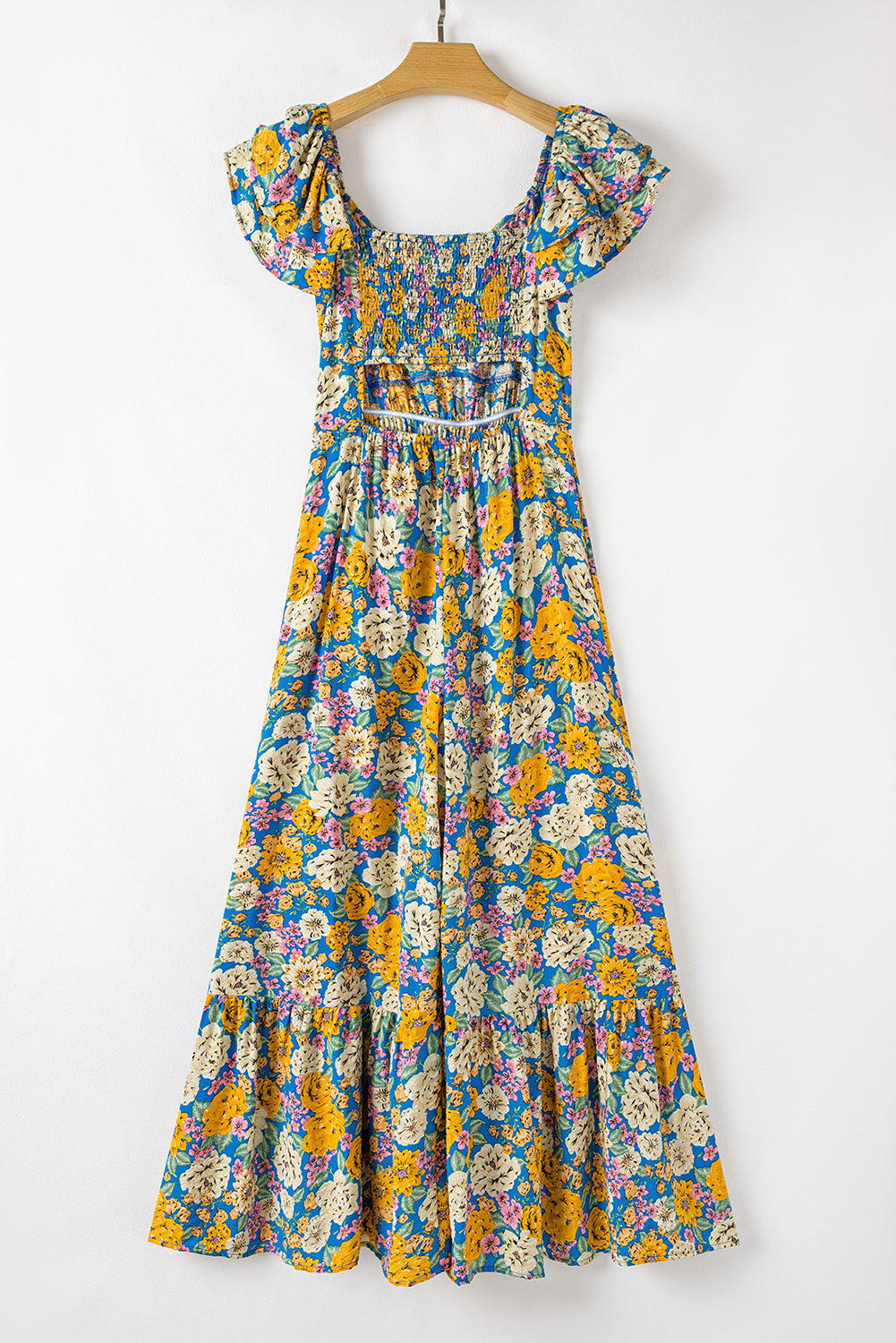 Yellow Floral Allover Print Shirred Cut Out High Waist Jumpsuit - Premium Bottoms/Jumpsuits & Rompers from Ashes 2 Wildflowers Boutique, LLC- Just $35.55! Shop now at Ashes 2 Wildflowers Boutique, LLC