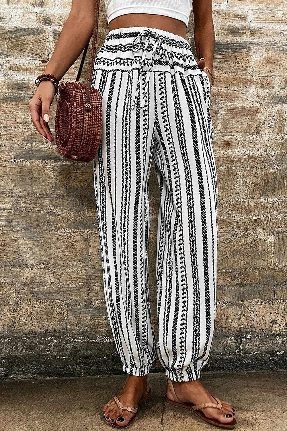 Black Stripe Boho Striped Print Casual Pants - Premium Bottoms/Pants & Culotte from Momma Done Gone Crafty- Just $26.10! Shop now at Momma Done Gone Crafty