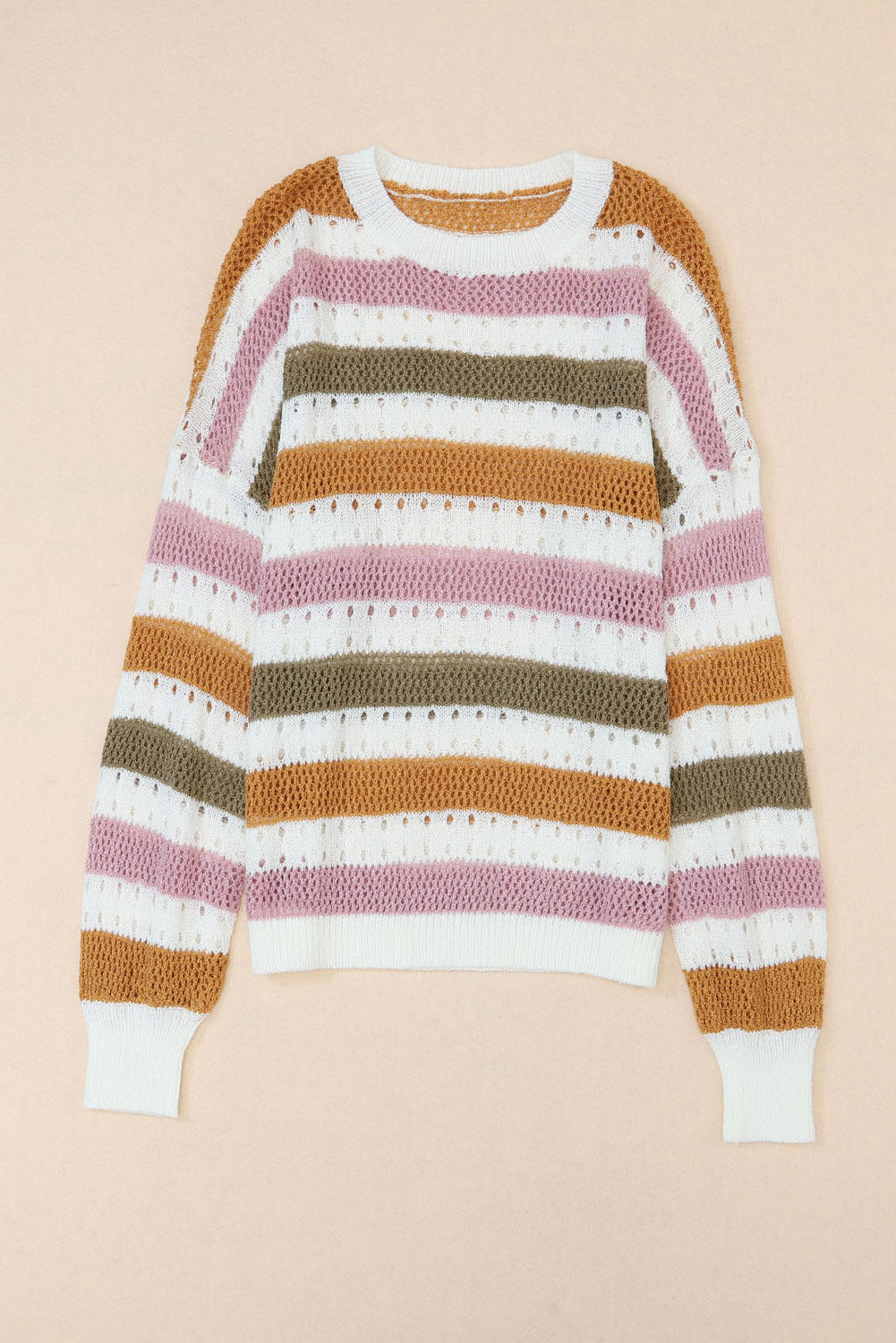 Multicolor Striped Hollowed Knitted Loose Sweater - Premium Tops from Momma Done Gone Crafty- Just $35.40! Shop now at Momma Done Gone Crafty