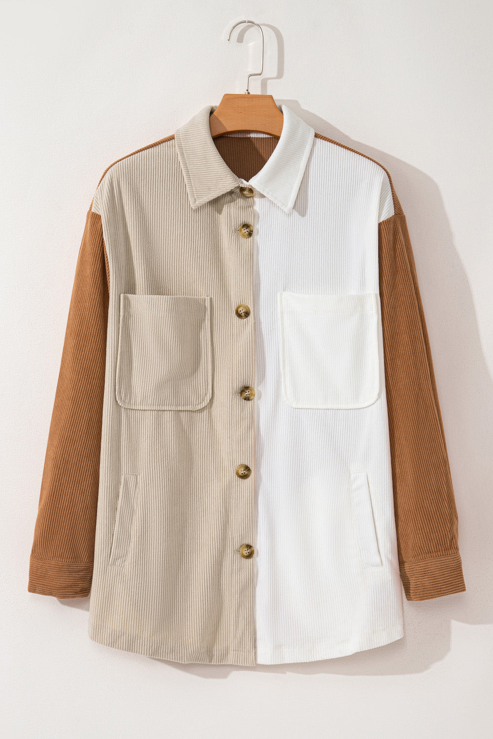 Multicolour Corduroy Colorblock Loose Shacket - Premium Outerwear from Momma Done Gone Crafty- Just $50.82! Shop now at Momma Done Gone Crafty