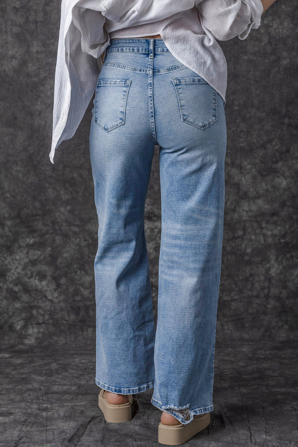 Light Blue High Rise Distressed Straight Leg Jeans - Premium Bottoms/Jeans from Ashes 2 Wildflowers Boutique, LLC- Just $37.14! Shop now at Ashes 2 Wildflowers Boutique, LLC