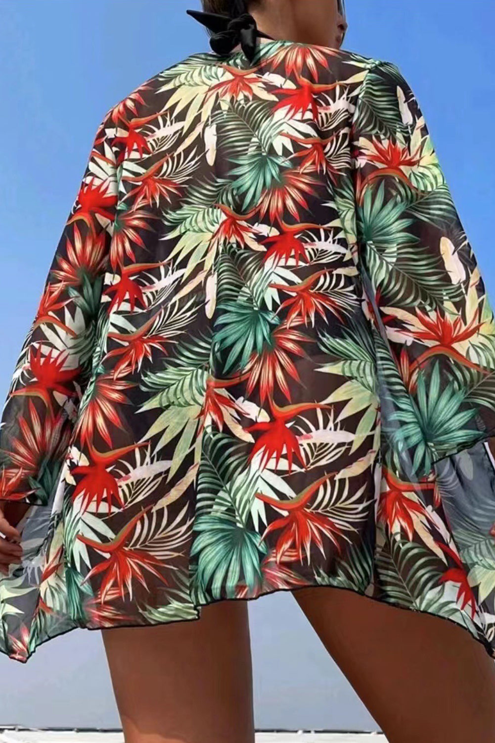 Navy Blue 3pcs Tropical Contrast Trim Halter Bikini Set with Cove up - Premium Swimwear/Bikinis from Ashes 2 Wildflowers Boutique, LLC- Just $25.86! Shop now at Ashes 2 Wildflowers Boutique, LLC