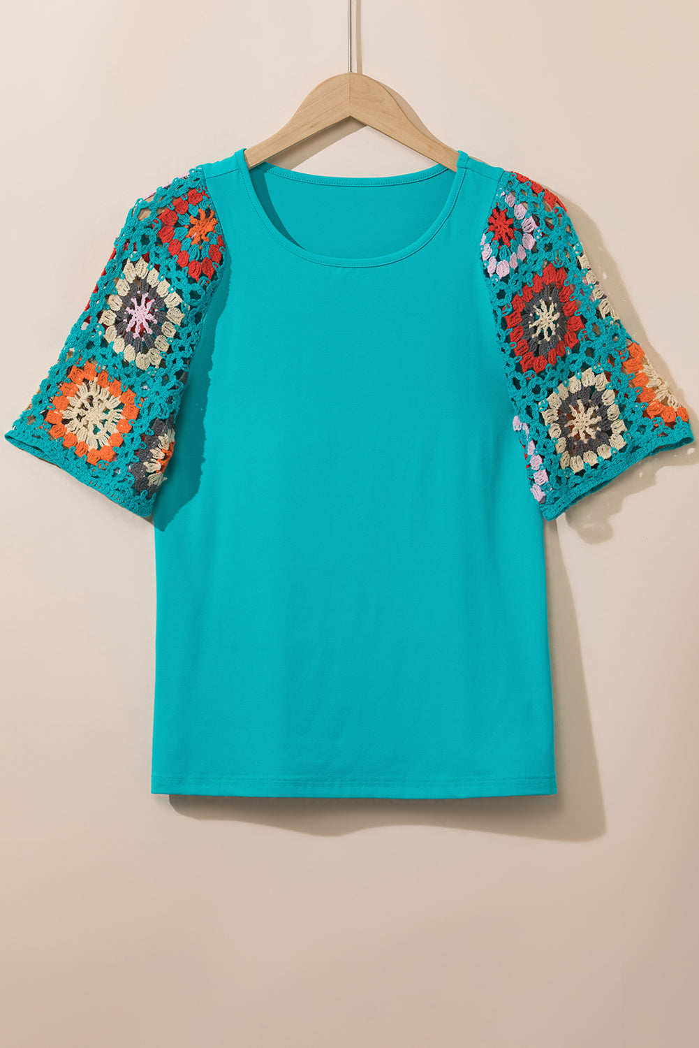 Turquoise Floral Crochet Short Sleeve Top - Premium Tops/Tops & Tees from Ashes 2 Wildflowers Boutique, LLC- Just $32.99! Shop now at Ashes 2 Wildflowers Boutique, LLC
