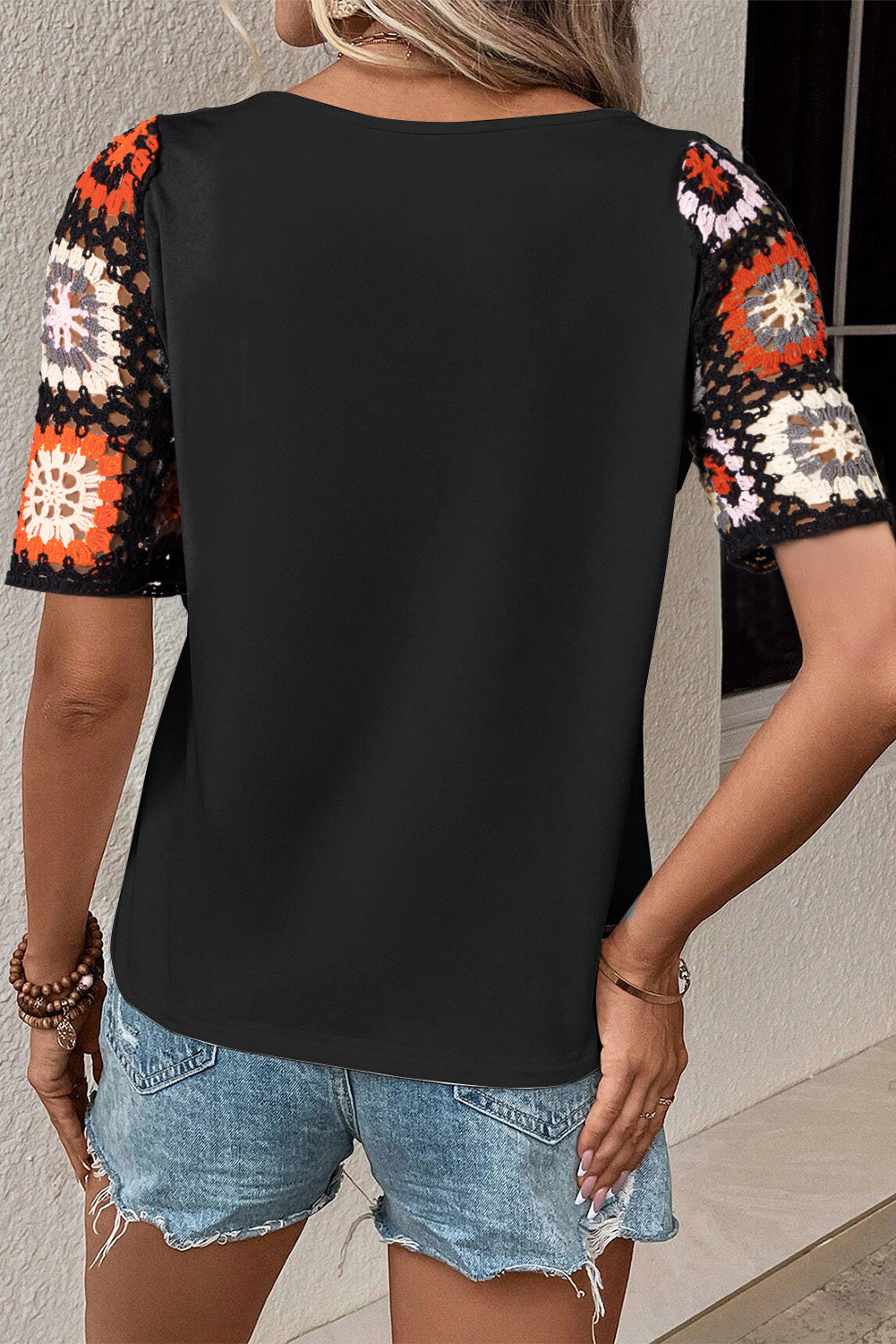Black Floral Crochet Short Sleeve Top - Premium Tops/Tops & Tees from Momma Done Gone Crafty- Just $17.70! Shop now at Momma Done Gone Crafty