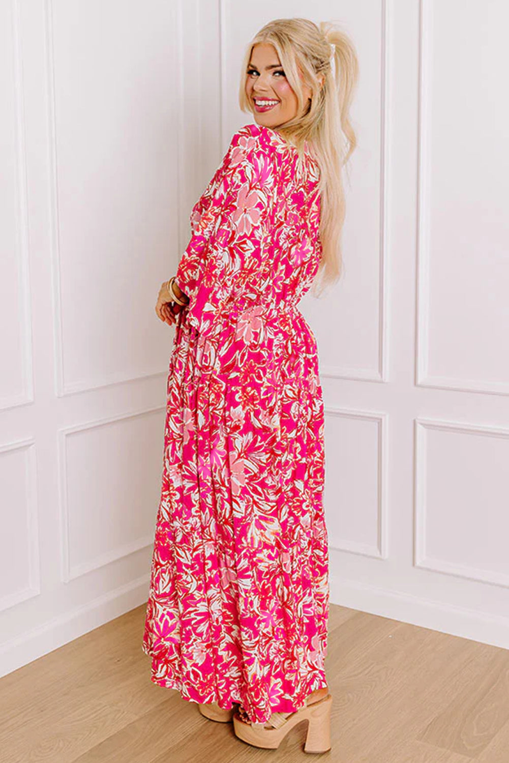 Rose Plus Size Floral V Neck Wide Sleeve Maxi Dress - Premium Plus Size/Plus Size Dresses/Plus Size Maxi Dresses from Ashes 2 Wildflowers Boutique, LLC- Just $52.99! Shop now at Ashes 2 Wildflowers Boutique, LLC