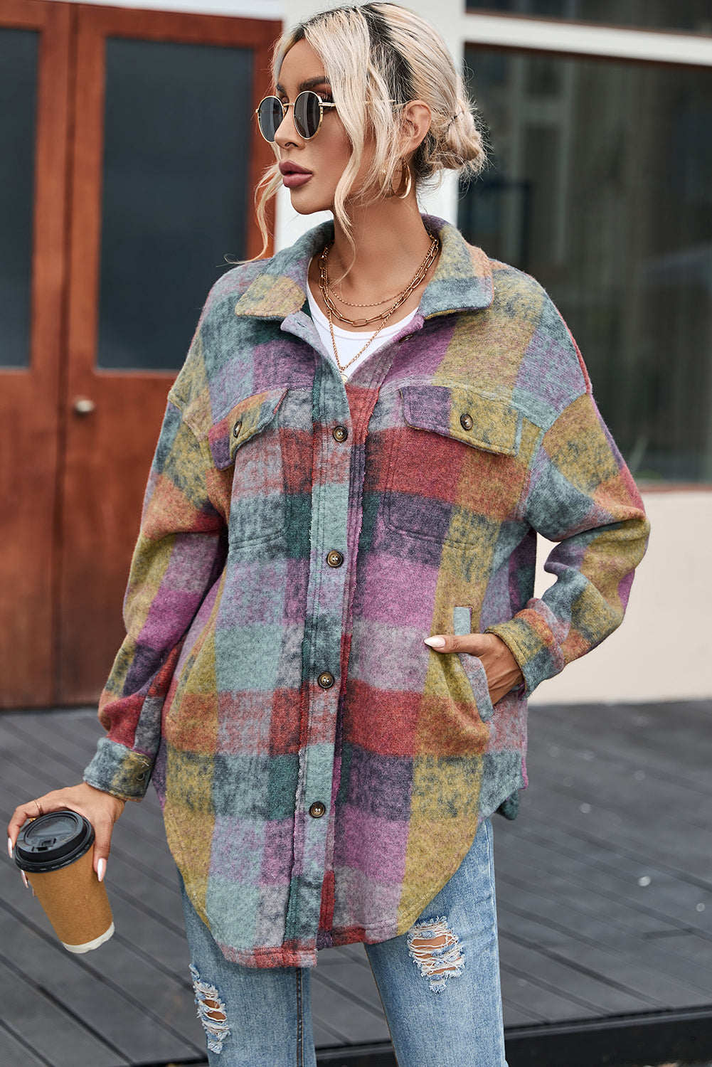 Multicolor Brushed Plaid Pocketed Oversize Shacket - Premium Outerwear from Momma Done Gone Crafty- Just $54.99! Shop now at Momma Done Gone Crafty