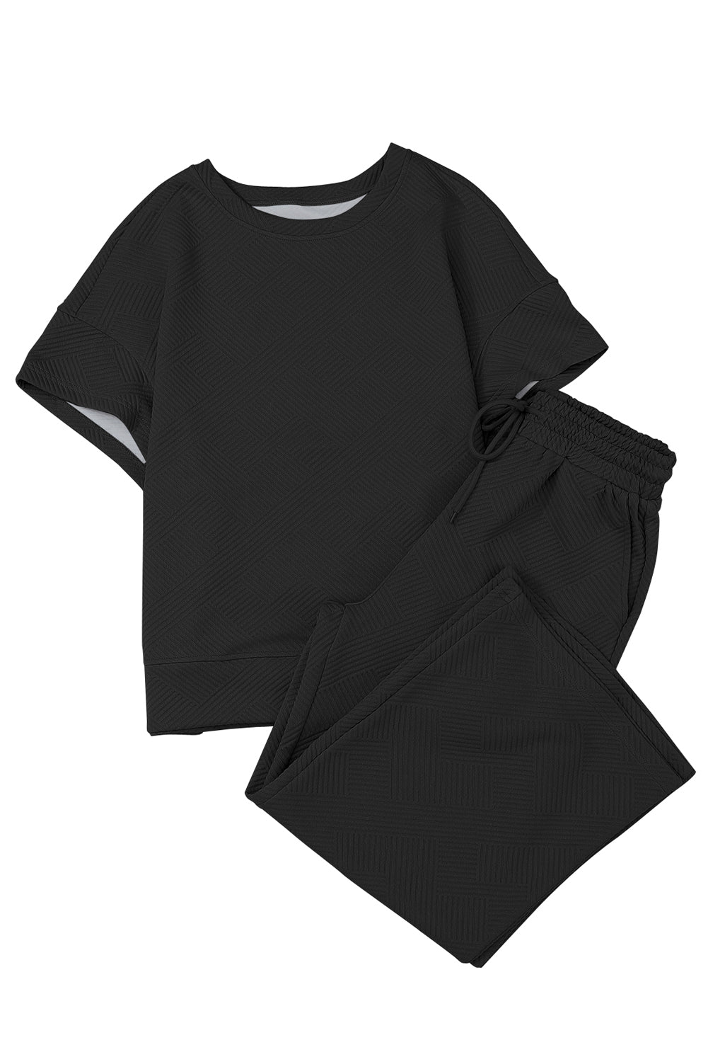Black Textured Loose Fit T Shirt and Drawstring Pants Set - Premium Loungewear from Momma Done Gone Crafty- Just $58.99! Shop now at Momma Done Gone Crafty