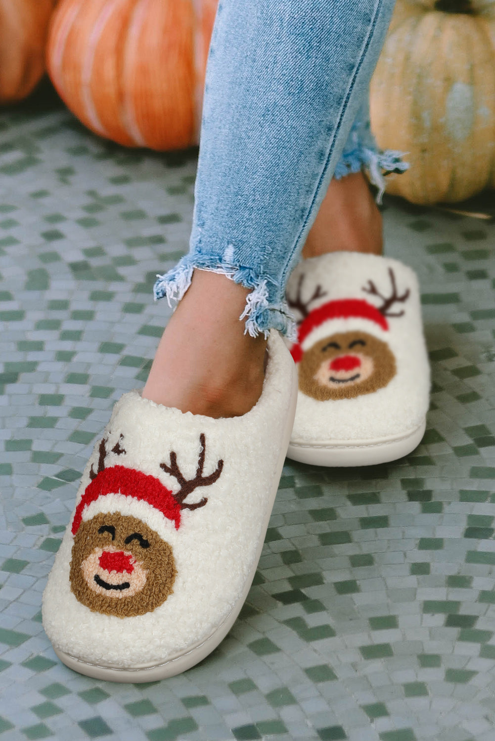 White Christmas Deer Home Indoor Plush Slippers - Premium Shoes & Bags from Momma Done Gone Crafty- Just $22.99! Shop now at Momma Done Gone Crafty