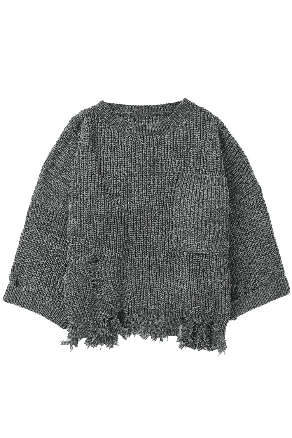 Gray Ripped Raw Hem Chunky Pullover Sweater - Premium Tops from Momma Done Gone Crafty- Just $52.99! Shop now at Momma Done Gone Crafty