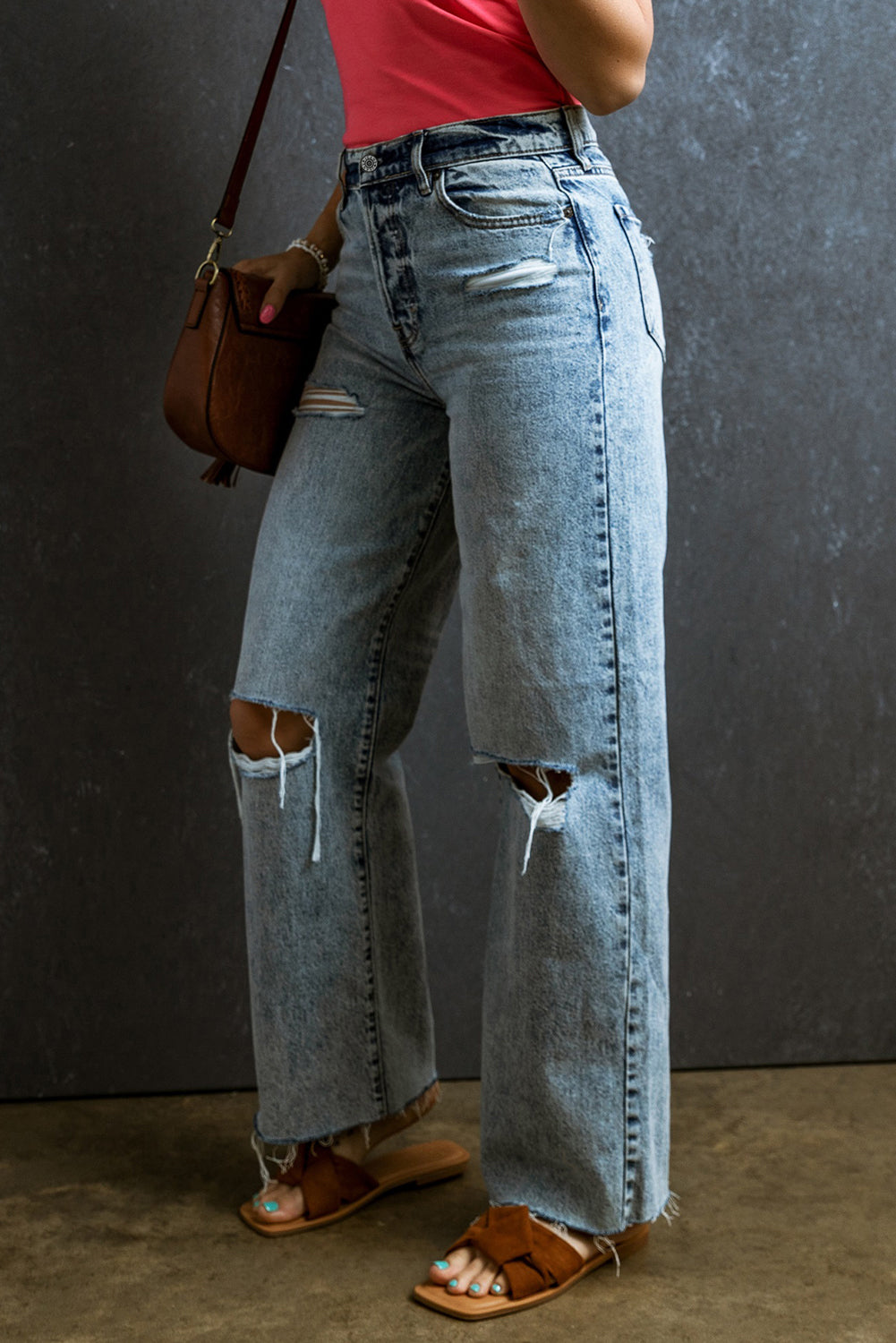 Light Blue Distressed Ripped Raw Hem Straight Jeans - Premium Bottoms/Jeans from Ashes 2 Wildflowers Boutique, LLC- Just $41.13! Shop now at Ashes 2 Wildflowers Boutique, LLC