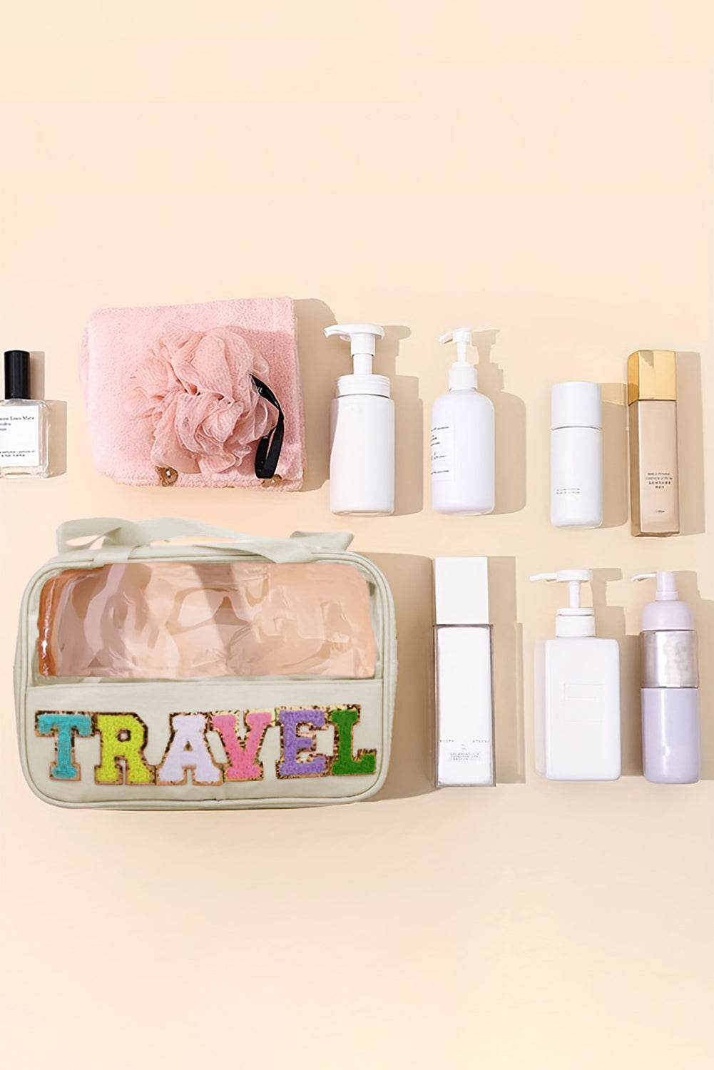 Parchment TRAVEL Chenille Letter Clear PVC Makeup Bag - Premium Shoes & Bags/Makeup Bags from Momma Done Gone Crafty- Just $13.98! Shop now at Momma Done Gone Crafty