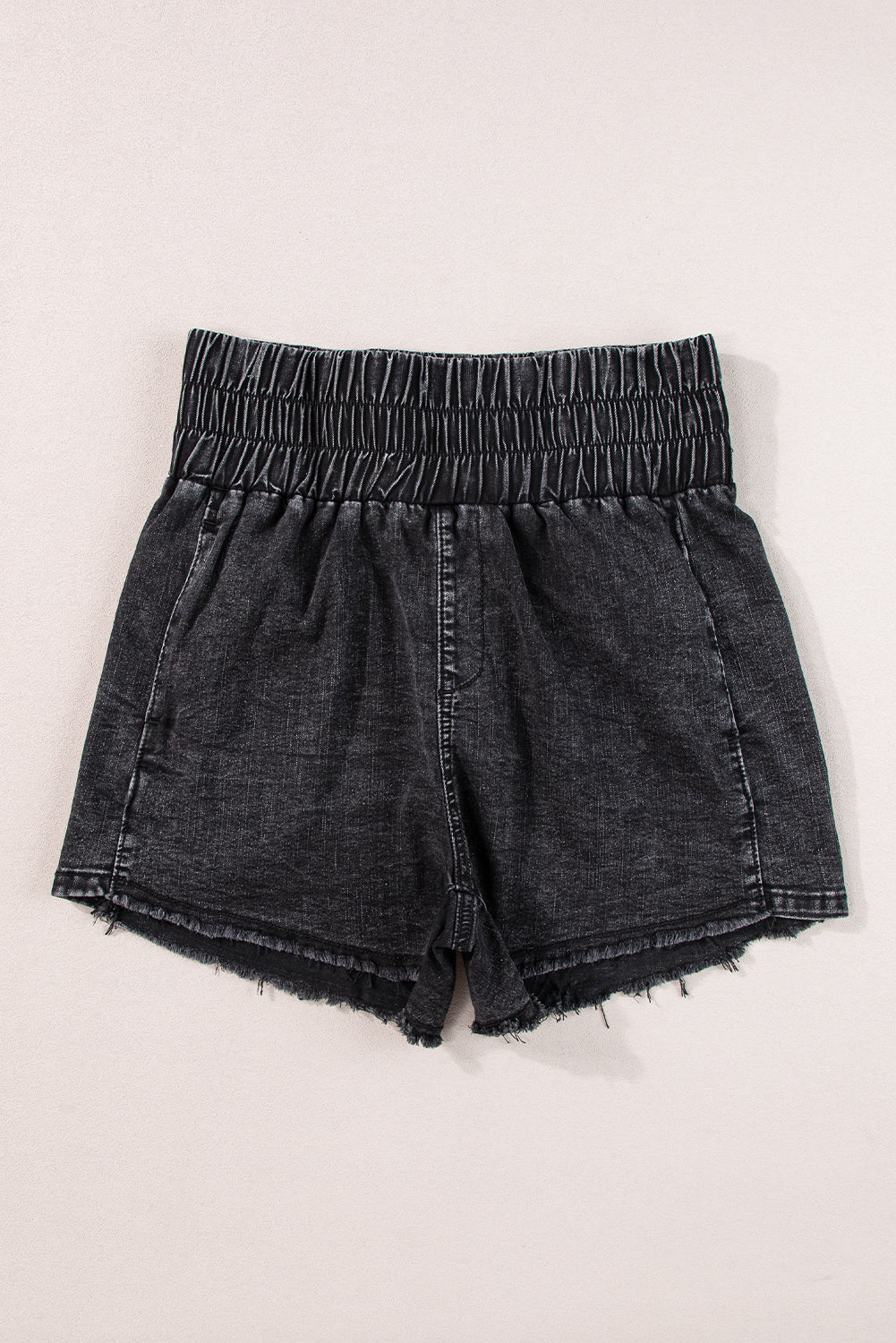 Black Smocked High Waist Mineral Washed Jean Shorts - Premium Bottoms/Denim Shorts from Ashes 2 Wildflowers Boutique, LLC- Just $27.60! Shop now at Ashes 2 Wildflowers Boutique, LLC