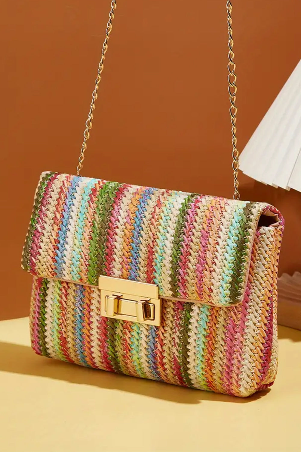 Strawberry Pink Bohemian Woven Gold Chain Shoulder Bag - Premium Shoes & Bags/Shoulder Bags from Ashes 2 Wildflowers Boutique, LLC- Just $14.94! Shop now at Ashes 2 Wildflowers Boutique, LLC