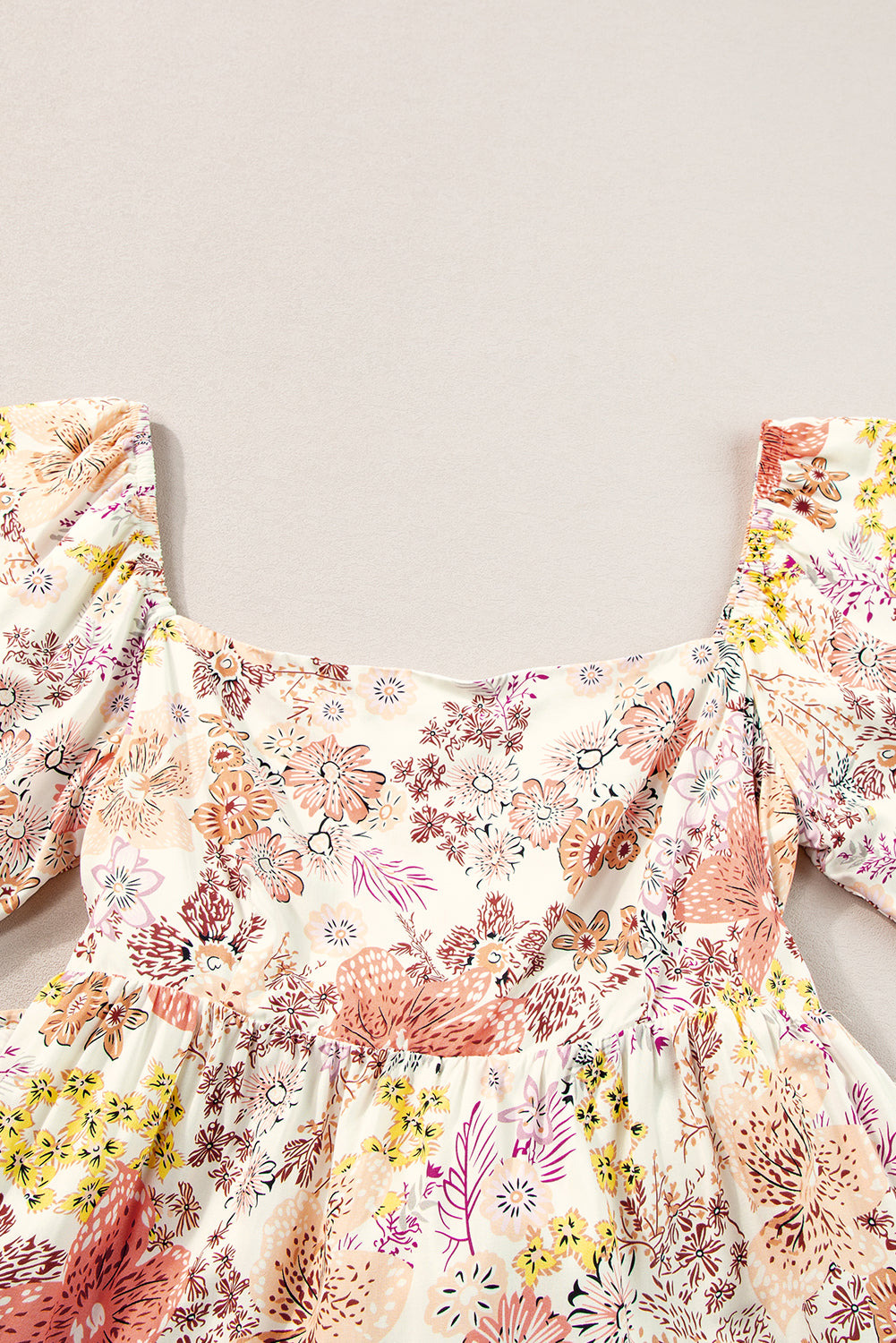 Khaki Floral Short Sleeve Square Neck Mini Dress - Premium Dresses/Mini Dresses from Momma Done Gone Crafty- Just $52.99! Shop now at Momma Done Gone Crafty