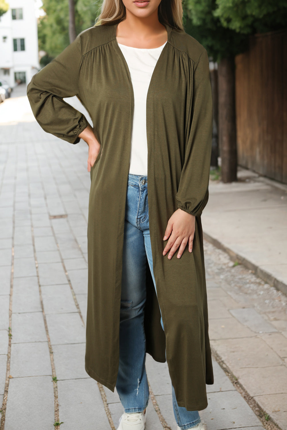 Green Lightweight Long Sleeve Open Front Duster Cardigan - Premium Tops from Momma Done Gone Crafty- Just $38.94! Shop now at Momma Done Gone Crafty