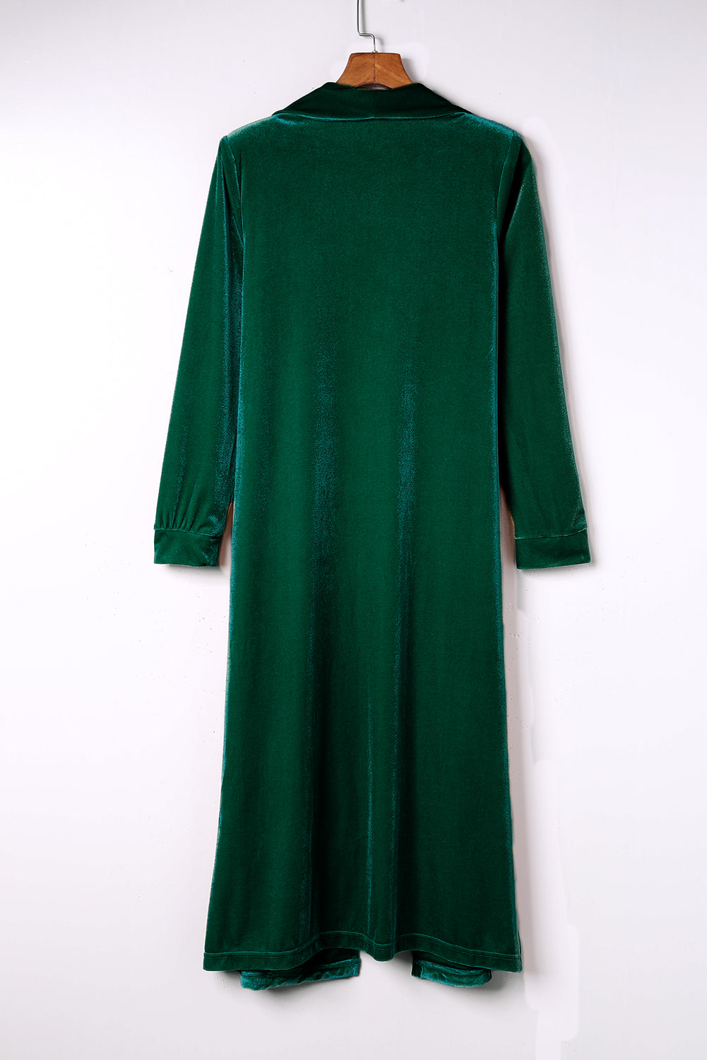 Green Velvet Open Front Pocketed Long Duster - Premium Tops from Momma Done Gone Crafty- Just $41.40! Shop now at Momma Done Gone Crafty