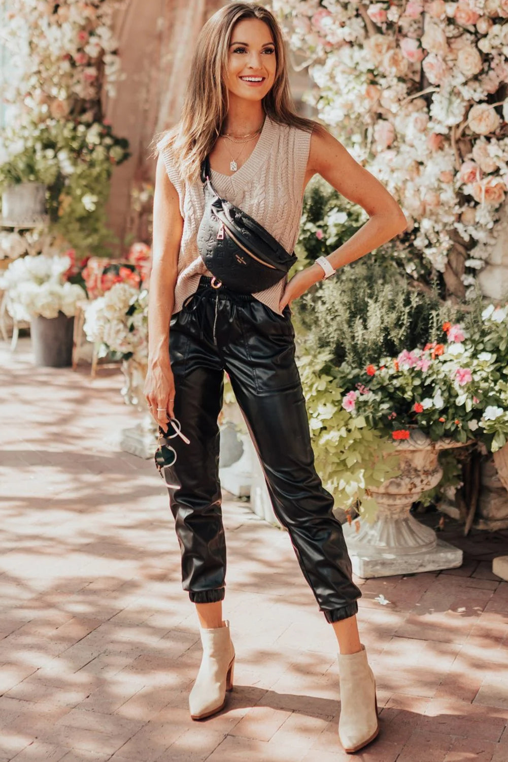 Black Faux Leather Ankle Smocked Waist Drawstring Joggers - Premium Bottoms/Pants & Culotte from Momma Done Gone Crafty- Just $25.65! Shop now at Momma Done Gone Crafty