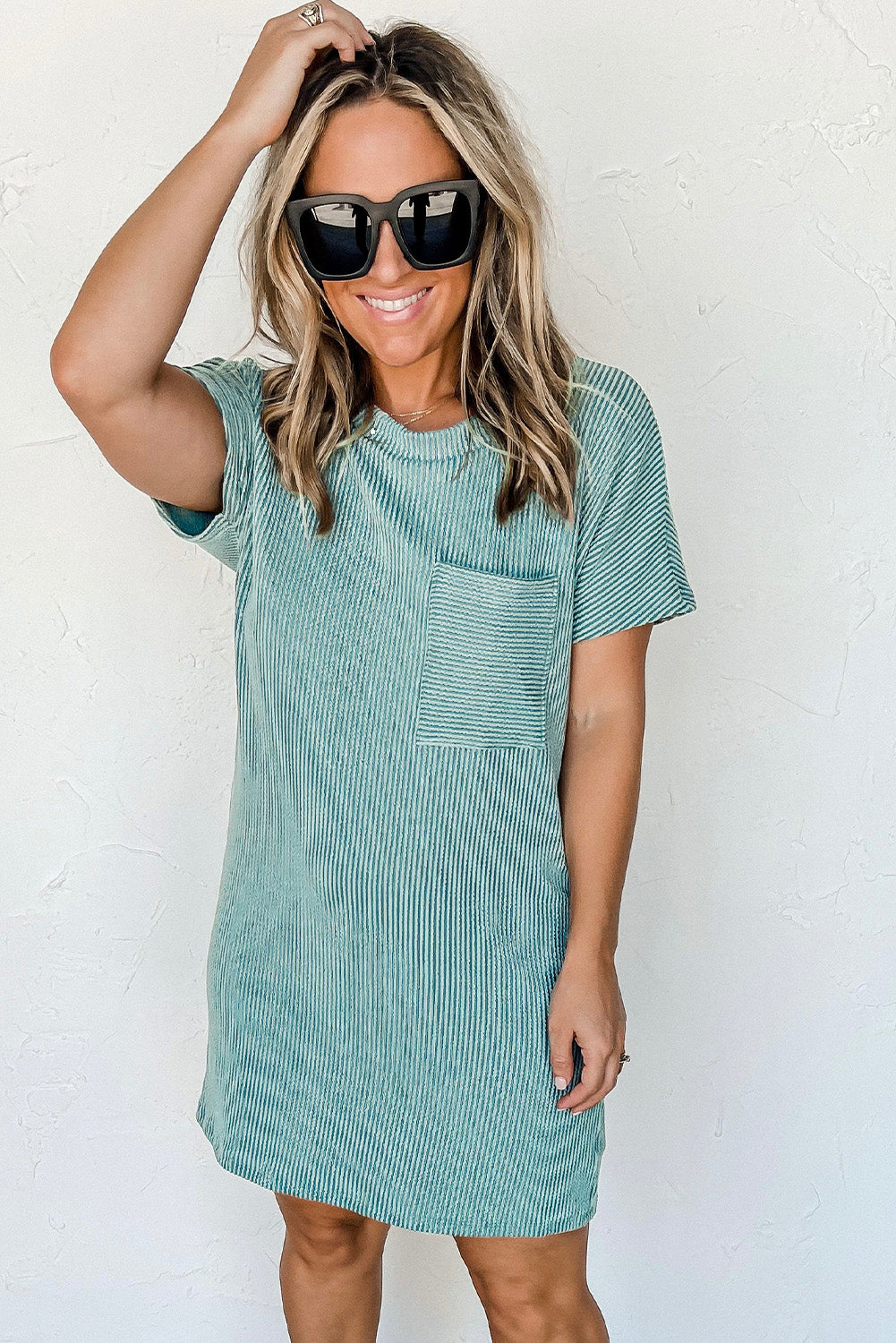 Blue Striped Ribbed Knit T-shirt Shift Dress - Premium Dresses/T Shirt Dresses from Ashes 2 Wildflowers Boutique, LLC- Just $39.99! Shop now at Ashes 2 Wildflowers Boutique, LLC