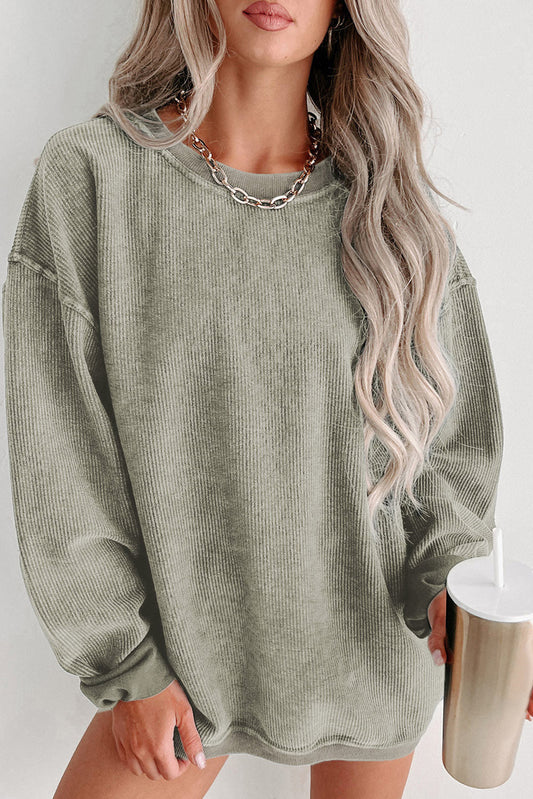 Green Solid Ribbed Knit Round Neck Pullover Sweatshirt - Premium Tops from Momma Done Gone Crafty- Just $44.99! Shop now at Momma Done Gone Crafty