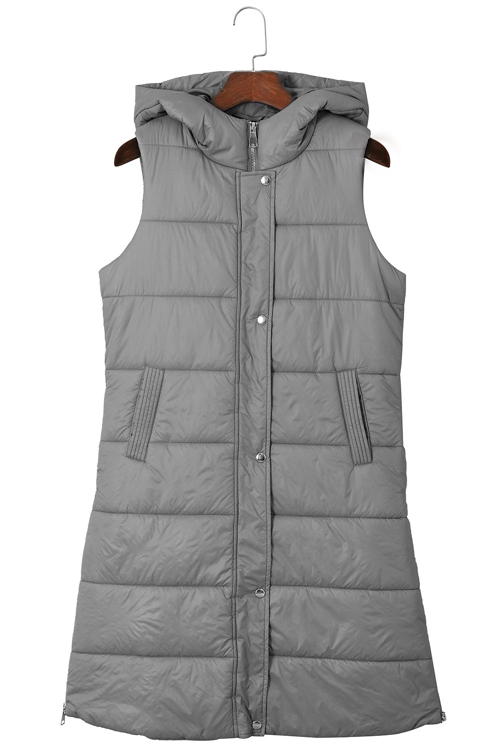 Dark Grey Hooded Long Quilted Vest Coat - Premium Outerwear from Momma Done Gone Crafty- Just $78.99! Shop now at Momma Done Gone Crafty