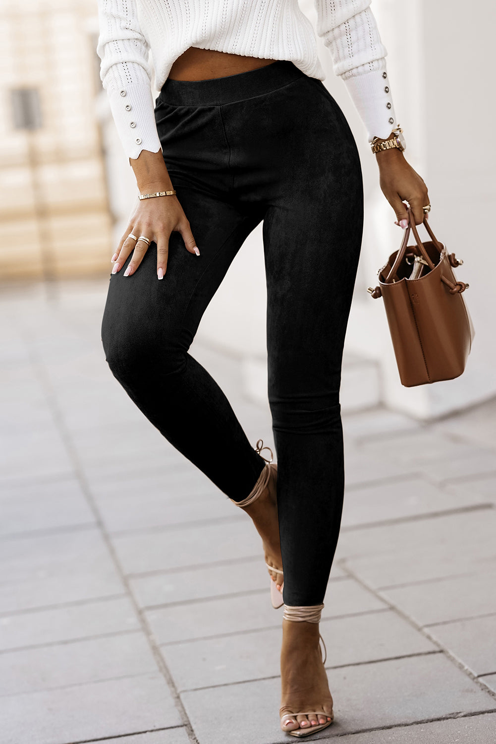 Black High Waist Faux Suede Skinny Leggings - Premium Bottoms/Leggings from Ashes 2 Wildflowers Boutique, LLC- Just $16.11! Shop now at Ashes 2 Wildflowers Boutique, LLC