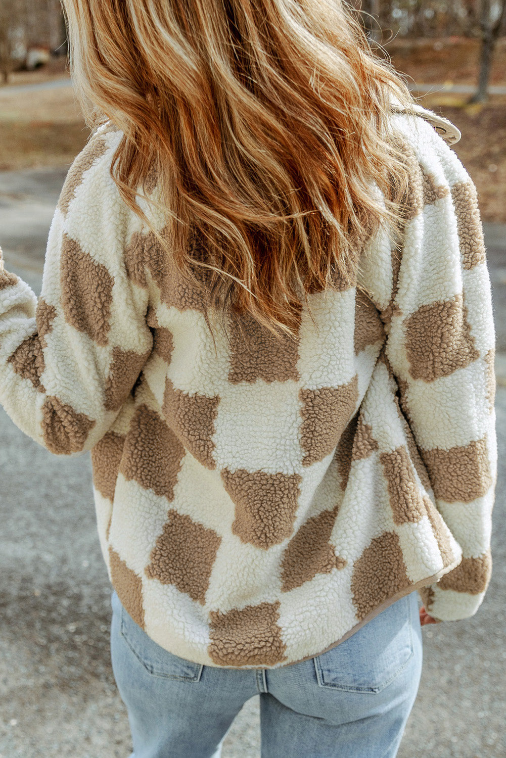 Brown Checked Snap Button Sherpa Jacket - Premium Outerwear from Momma Done Gone Crafty- Just $53.40! Shop now at Momma Done Gone Crafty