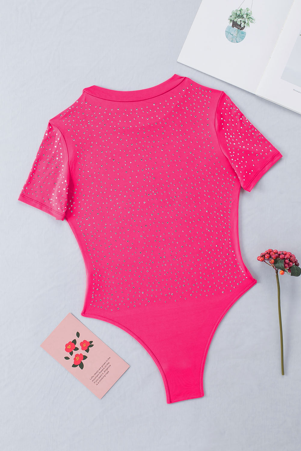 Rose Rhinestone Allover Round Neck Short Sleeve Bodysuit - Premium Tops from Momma Done Gone Crafty- Just $52.20! Shop now at Momma Done Gone Crafty