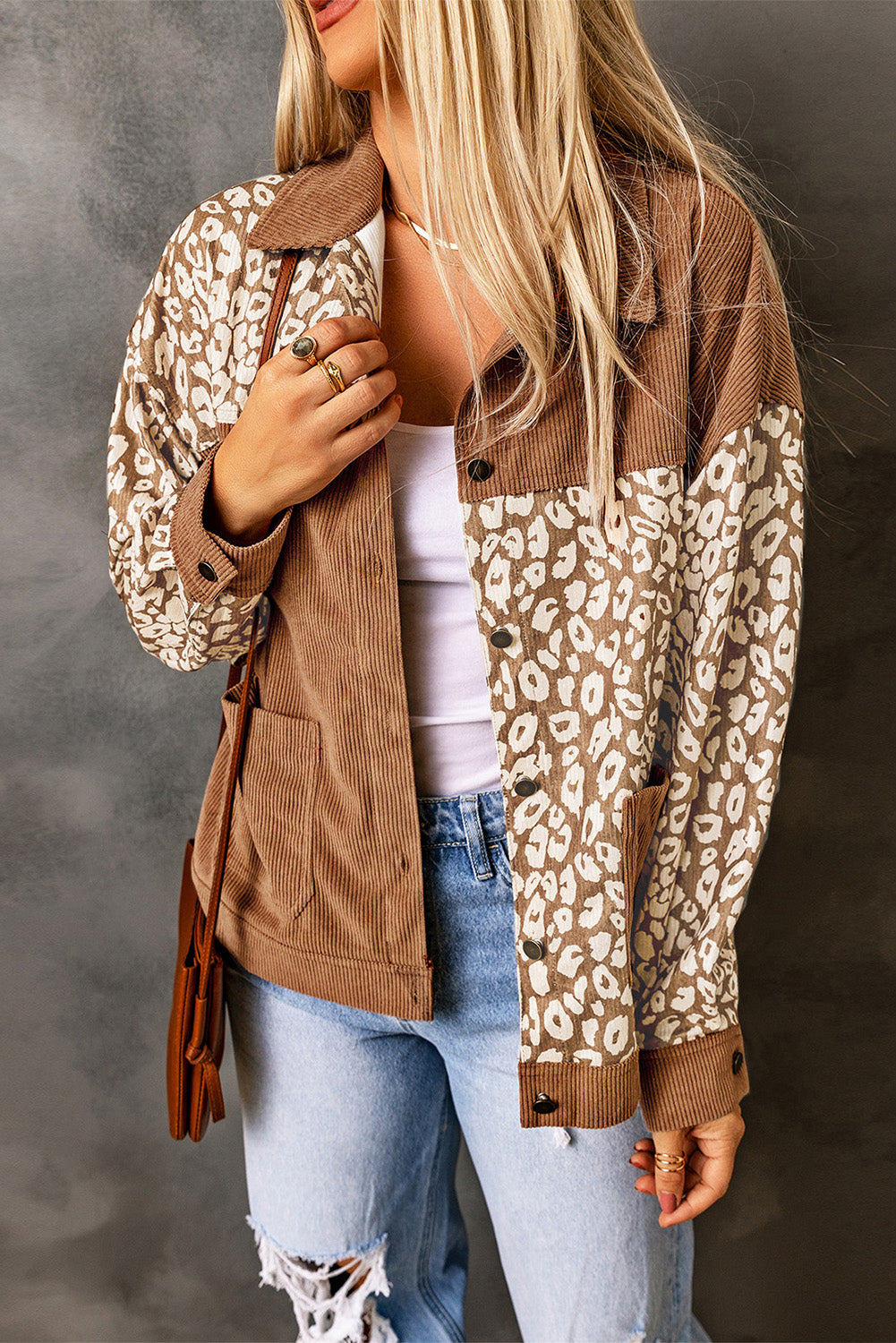 Brown Leopard Print Corduroy Long Sleeve Jacket - Premium Outerwear from Momma Done Gone Crafty- Just $48.90! Shop now at Momma Done Gone Crafty