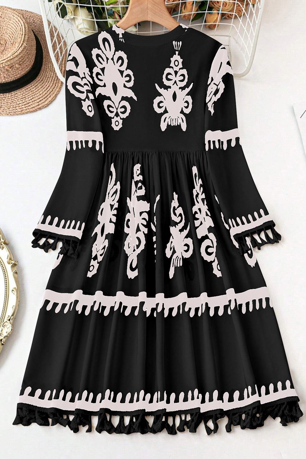 Black Plus Size Western Floral Print Fringed V Neck Dress - Premium Plus Size/Plus Size Dresses/Plus Size Mini Dresses from Momma Done Gone Crafty- Just $44.85! Shop now at Momma Done Gone Crafty