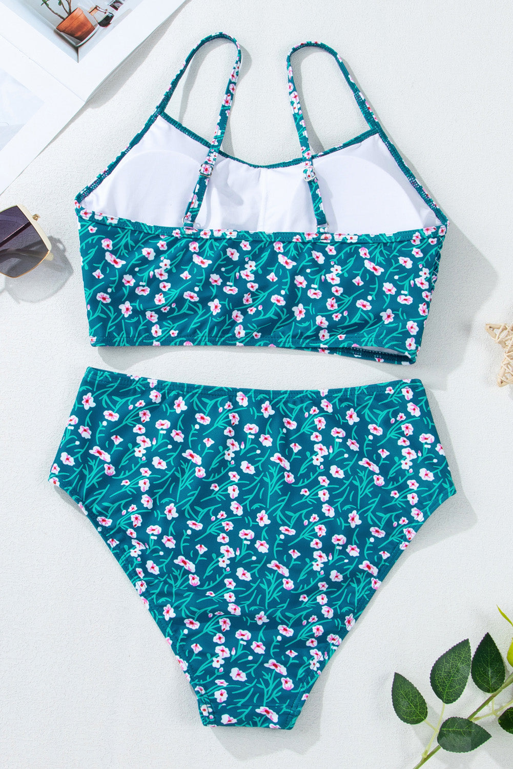 Blue Floral Print Smocked Cute Bikini Set - Premium Swimwear/Bikinis from Ashes 2 Wildflowers Boutique, LLC- Just $29.99! Shop now at Ashes 2 Wildflowers Boutique, LLC