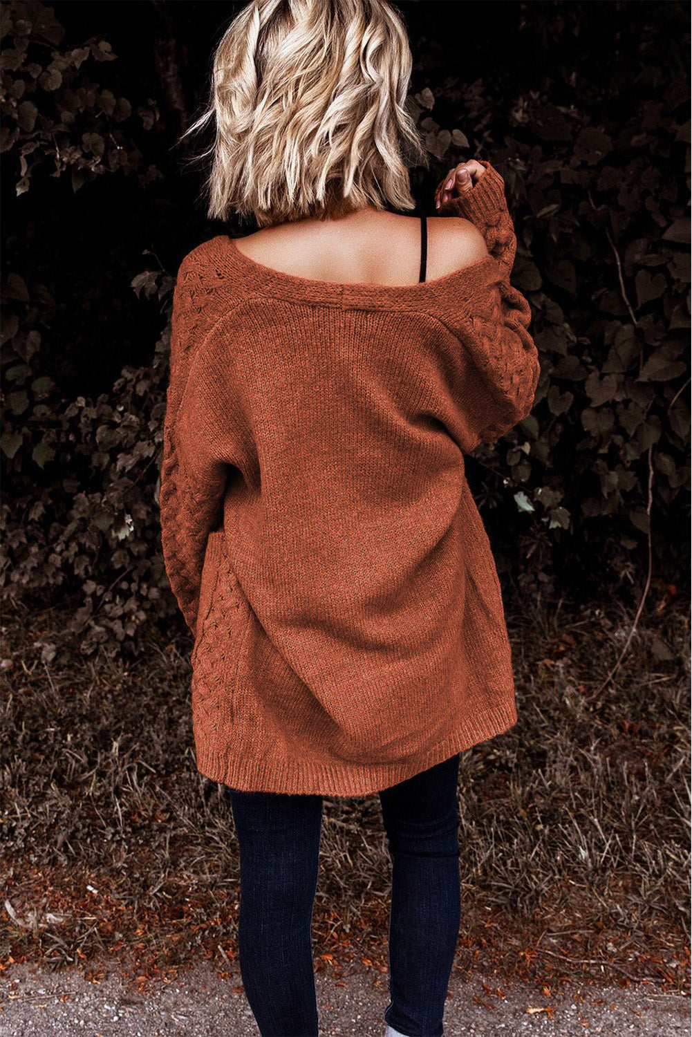Brown Open Front Woven Texture Knitted Cardigan with Pockets - Premium Tops from Momma Done Gone Crafty- Just $38.00! Shop now at Momma Done Gone Crafty