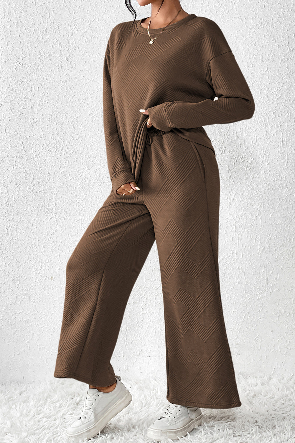Dark Brown Ultra Loose Textured 2pcs Slouchy Outfit - Premium Loungewear from Momma Done Gone Crafty- Just $36.60! Shop now at Momma Done Gone Crafty