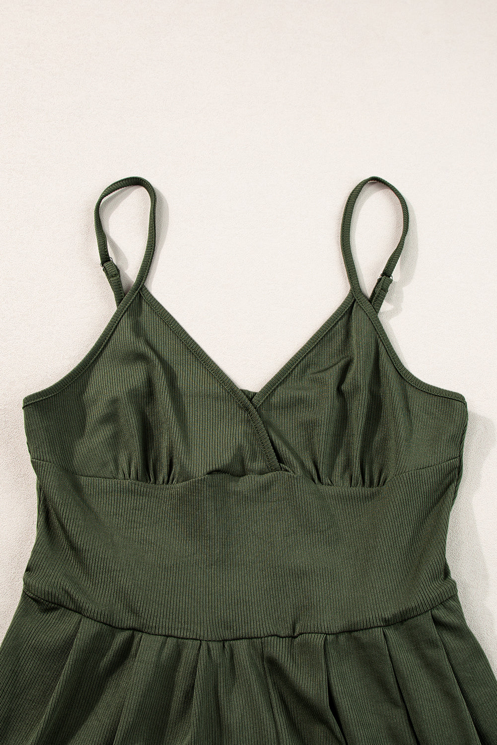Moss Green Spaghetti Straps Cinched Waist Ribbed Romper - Premium Bottoms/Jumpsuits & Rompers from Momma Done Gone Crafty- Just $16.95! Shop now at Momma Done Gone Crafty