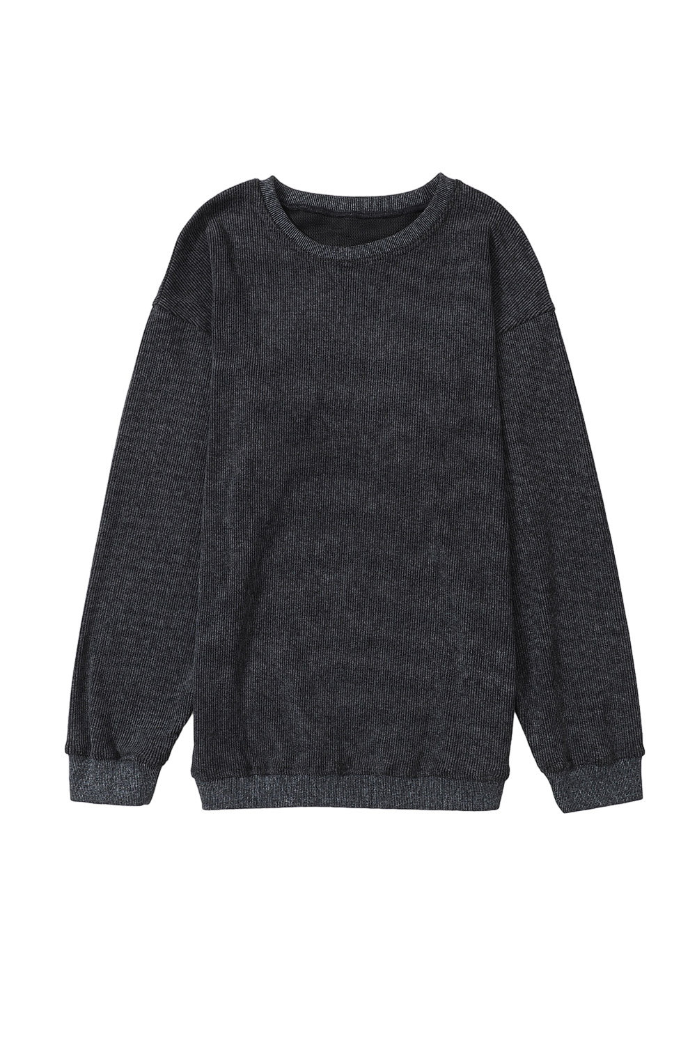 Black Solid Ribbed Knit Round Neck Pullover Sweatshirt - Premium Tops from Momma Done Gone Crafty- Just $41.94! Shop now at Momma Done Gone Crafty