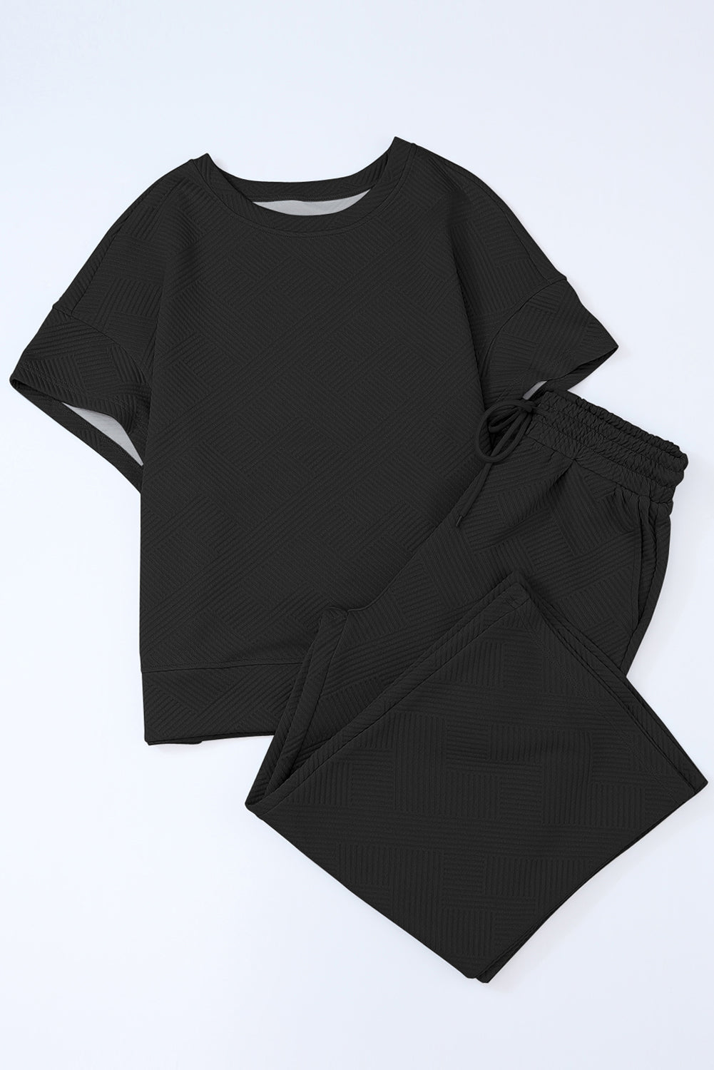 Black Textured Loose Fit T Shirt and Drawstring Pants Set - Premium Loungewear from Momma Done Gone Crafty- Just $58.99! Shop now at Momma Done Gone Crafty