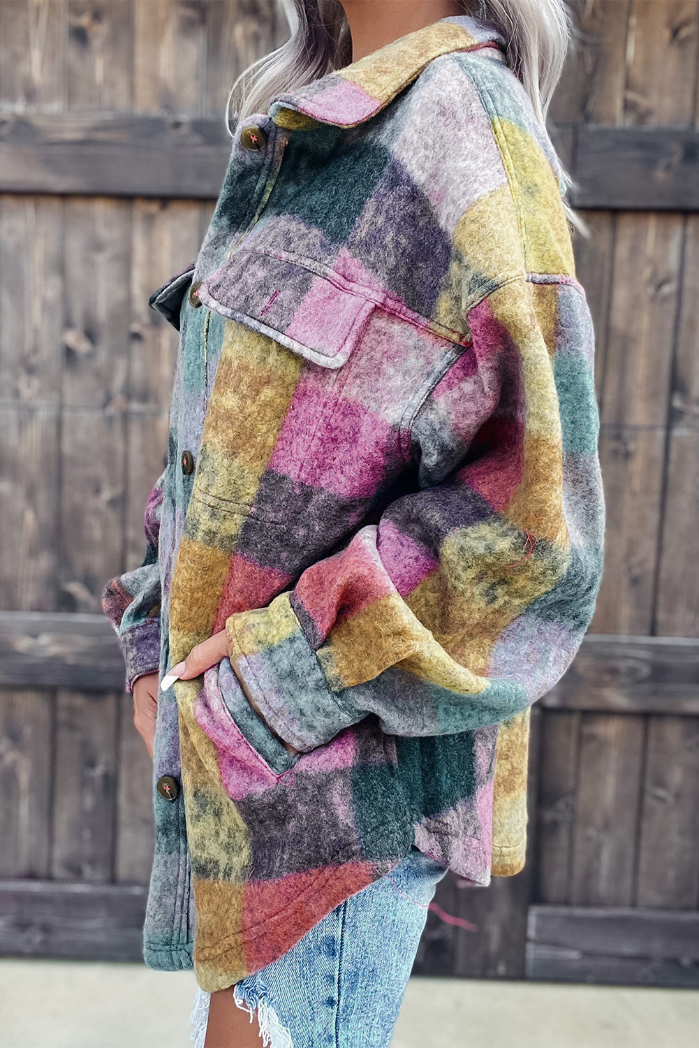 Multicolor Brushed Plaid Pocketed Oversize Shacket - Premium Outerwear from Momma Done Gone Crafty- Just $54.99! Shop now at Momma Done Gone Crafty