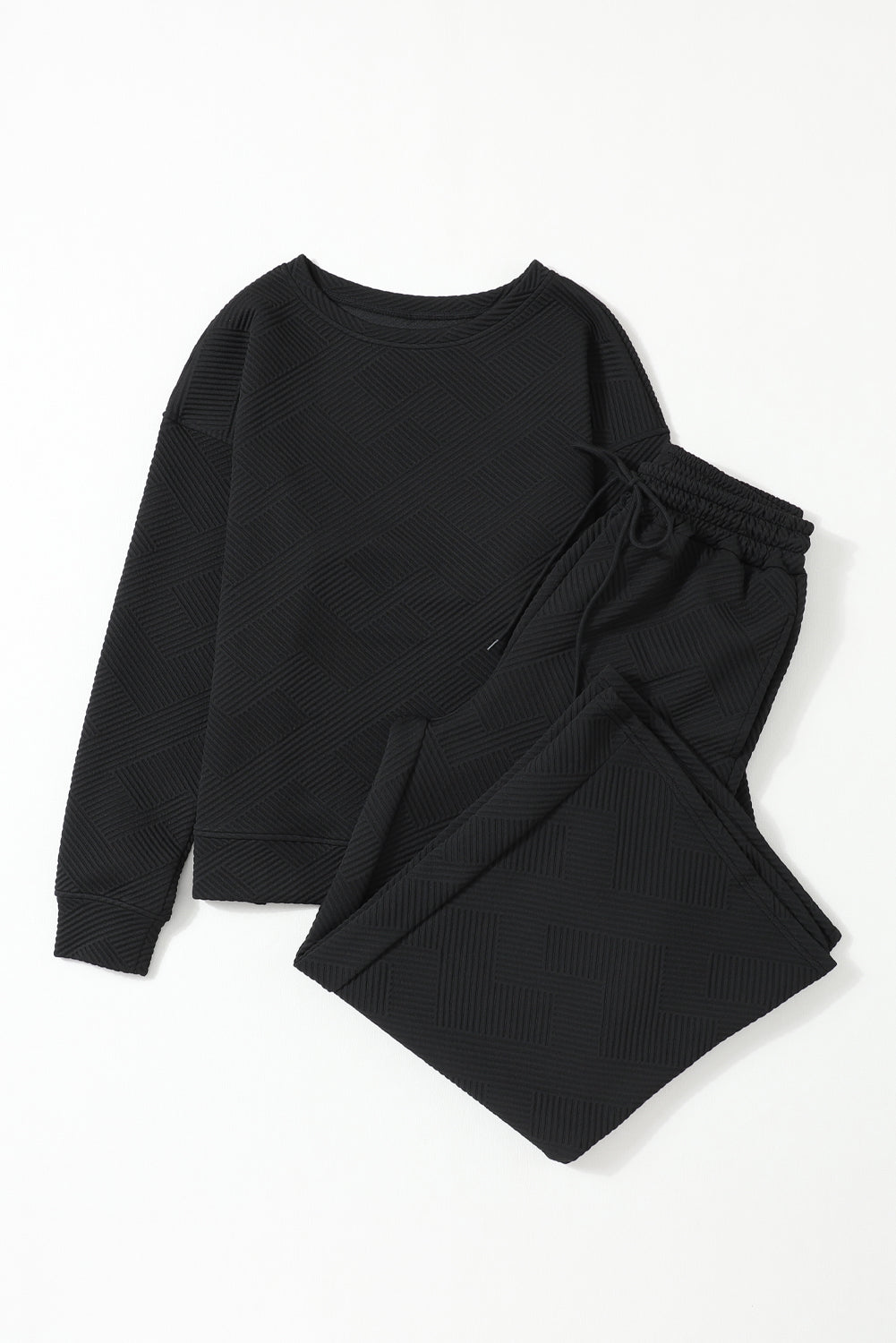 Black Ultra Loose Textured 2pcs Slouchy Outfit - Premium Loungewear from Momma Done Gone Crafty- Just $36.60! Shop now at Momma Done Gone Crafty