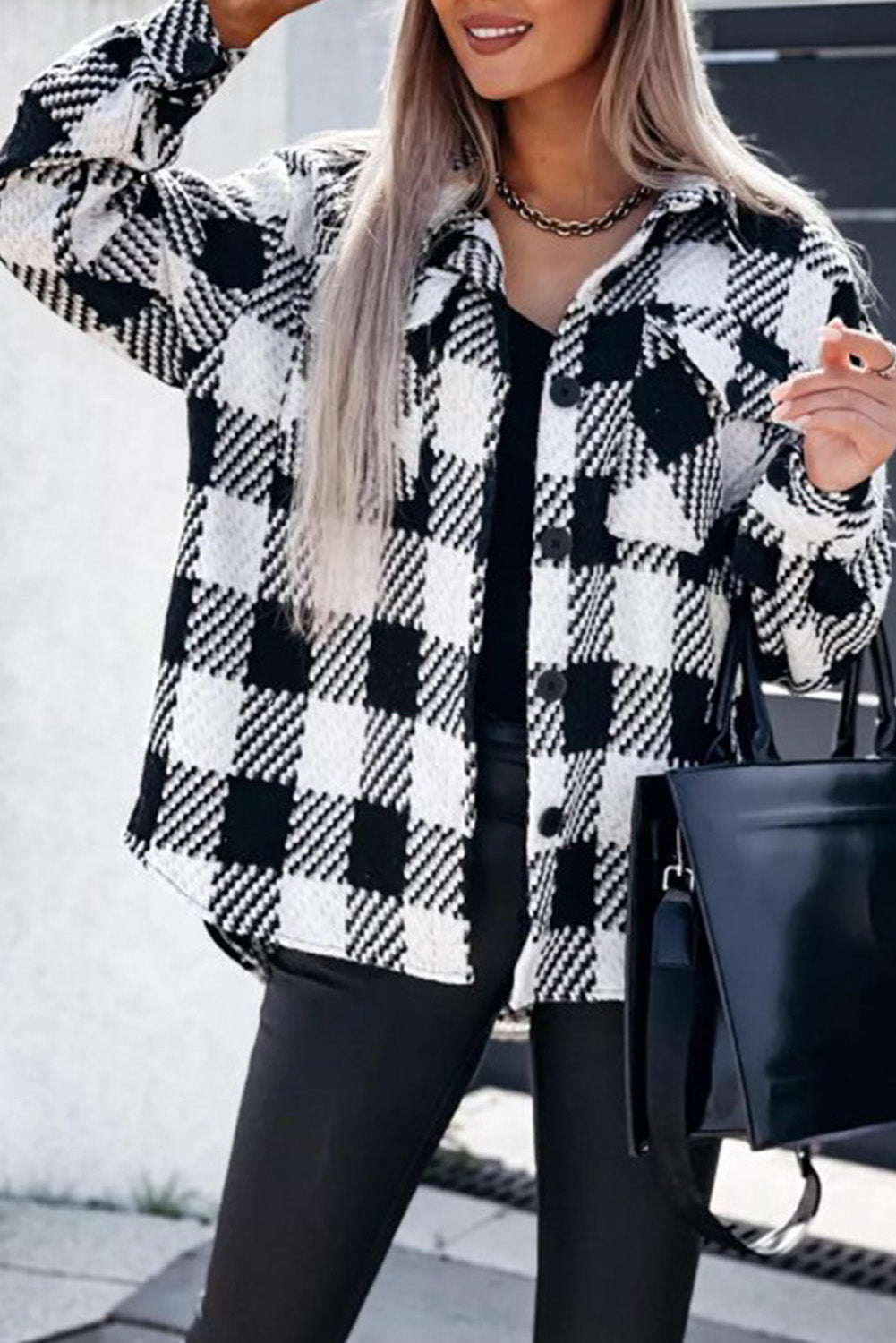 Black Plaid Textured Flap Pocket Shacket - Premium Outerwear from Momma Done Gone Crafty- Just $55.99! Shop now at Momma Done Gone Crafty