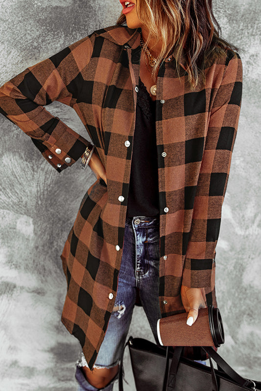 Brown Turn-down Collar Plaid Shirt Coat - Premium Outerwear from Momma Done Gone Crafty- Just $54.60! Shop now at Momma Done Gone Crafty
