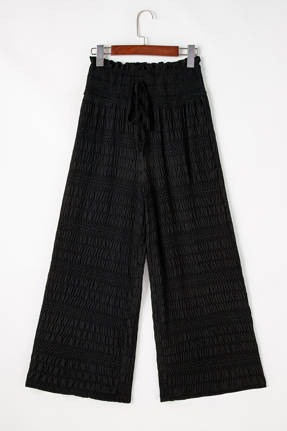 Black Textured Wide Smocked Waist Loose Pants - Premium Bottoms/Pants & Culotte from Momma Done Gone Crafty- Just $24! Shop now at Momma Done Gone Crafty