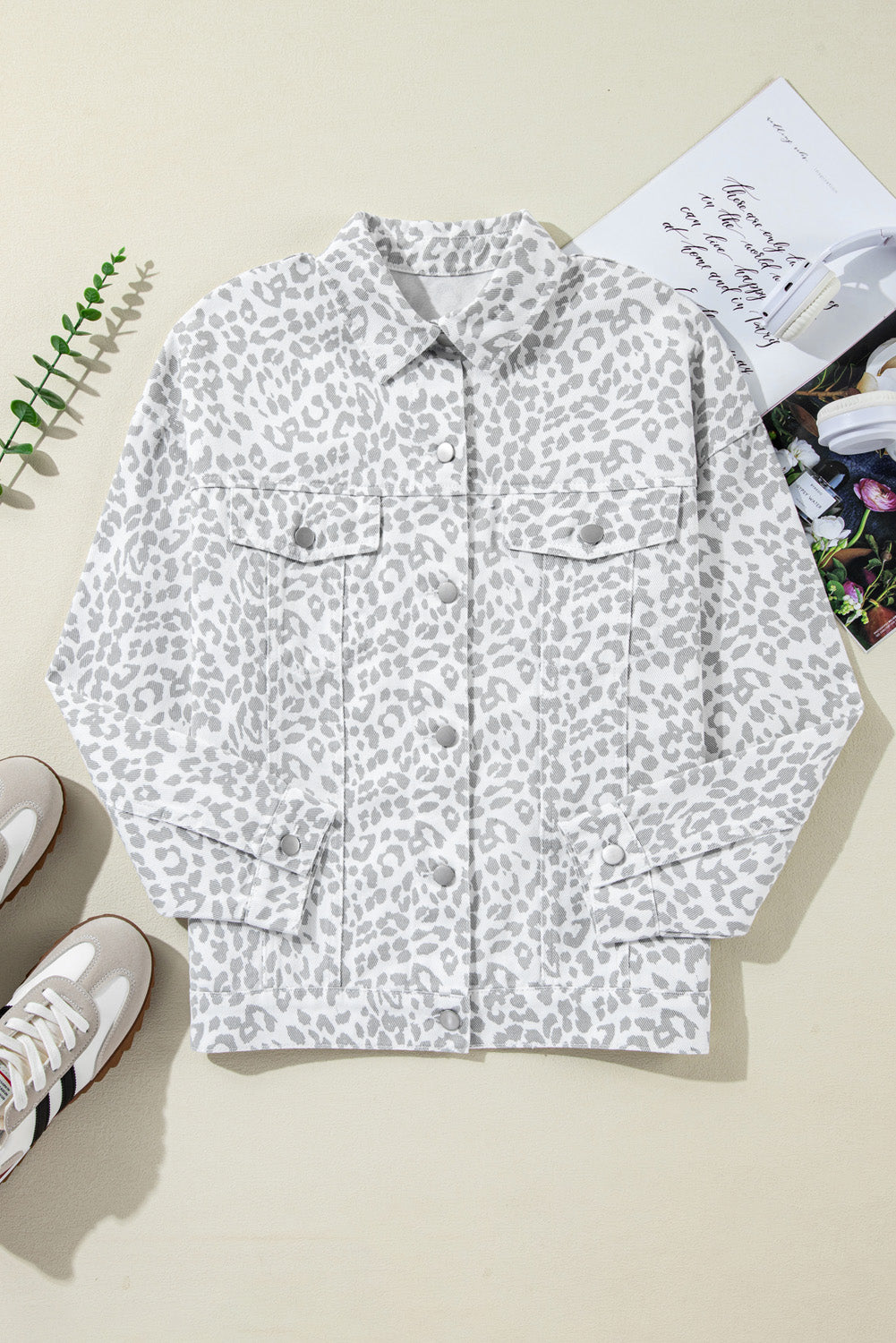 White Leopard Printed Flap Pocket Denim Jacket - Premium Outerwear/Denim jackets from Momma Done Gone Crafty- Just $62.99! Shop now at Momma Done Gone Crafty
