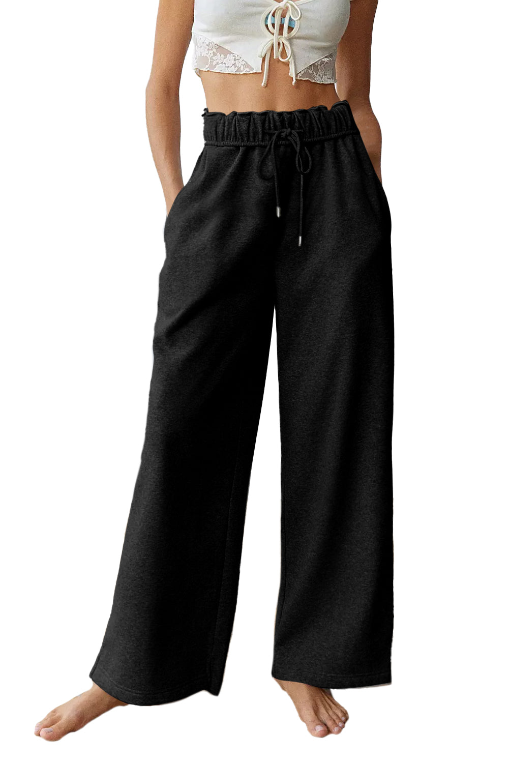 Black Elastic High Waist Drawstring Sweatpants - Premium Activewear/Yoga Pants from Ashes 2 Wildflowers Boutique, LLC- Just $29.55! Shop now at Ashes 2 Wildflowers Boutique, LLC