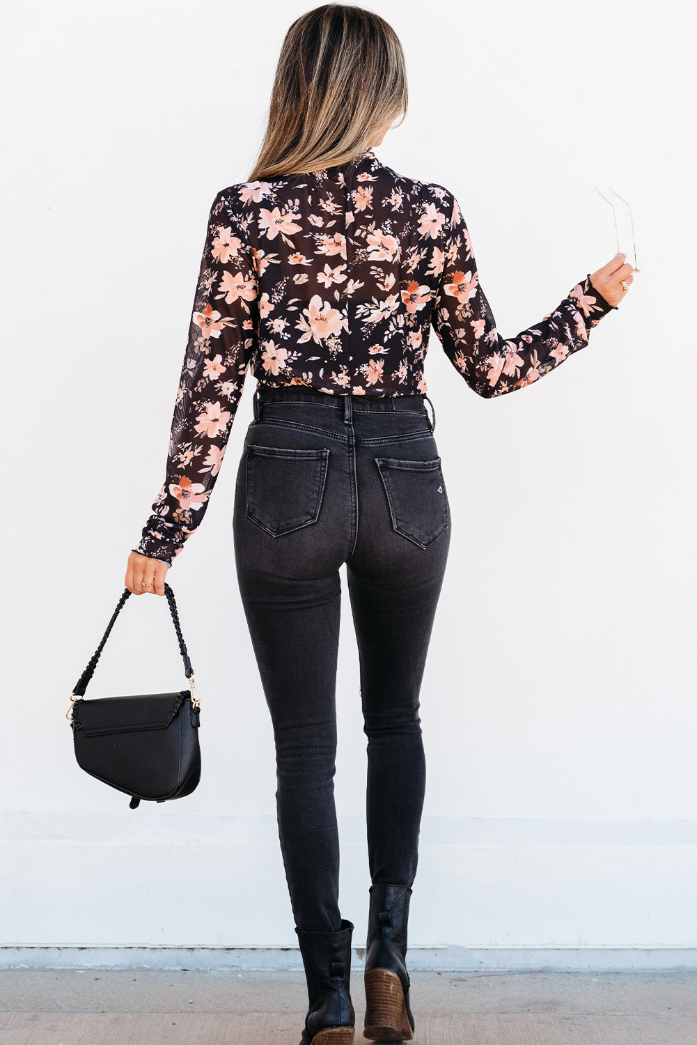 Black Floral Mesh Mock Neck Long Sleeve Slim Fit Top - Premium Tops/Long Sleeve Tops from Ashes 2 Wildflowers Boutique, LLC- Just $24.65! Shop now at Ashes 2 Wildflowers Boutique, LLC