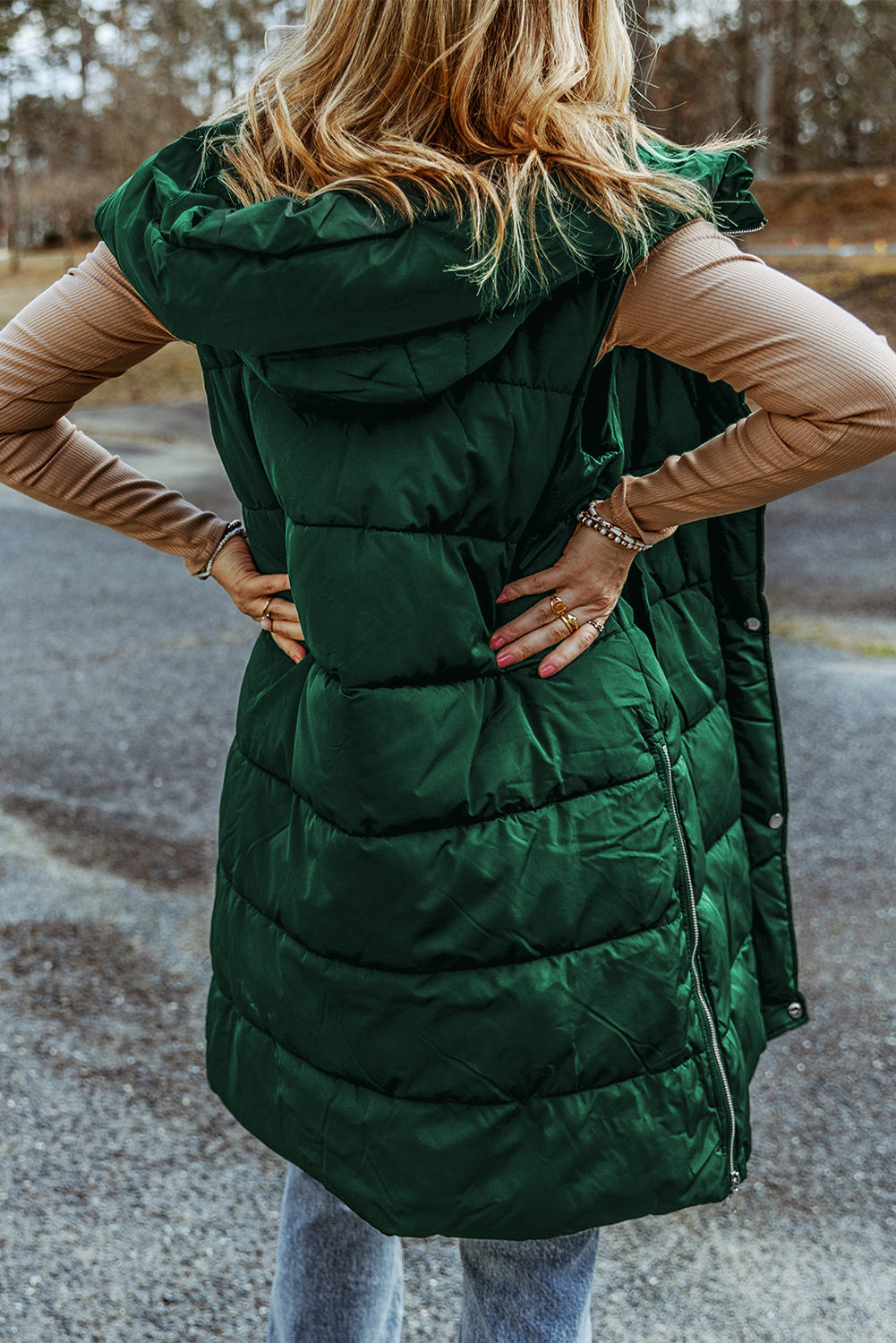 Green Hooded Long Quilted Vest Coat - Premium Outerwear from Momma Done Gone Crafty- Just $90.72! Shop now at Momma Done Gone Crafty