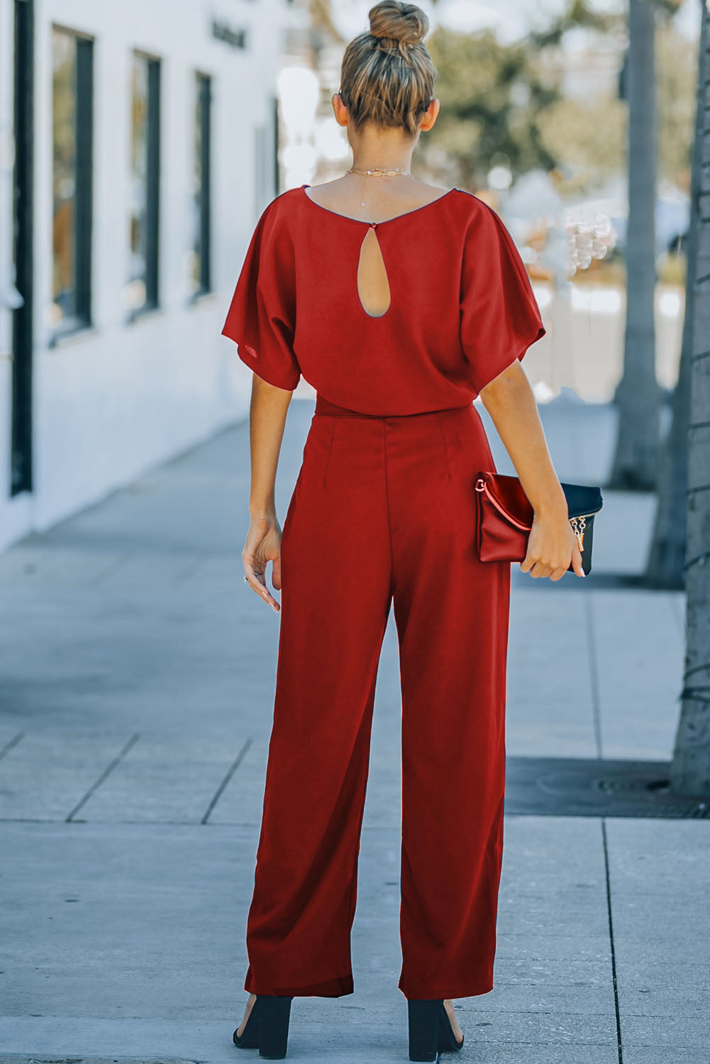 Red Belted Wide Leg Jumpsuit - Premium Bottoms from Momma Done Gone Crafty- Just $40.20! Shop now at Momma Done Gone Crafty