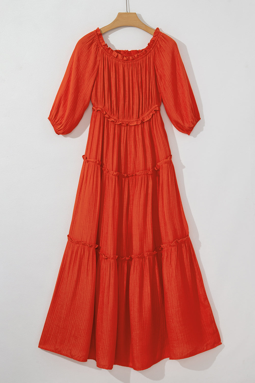 Orange Off Shoulder Balloon Sleeve Cutout Ruffled Maxi Dress - Premium Dresses from Momma Done Gone Crafty- Just $54.99! Shop now at Momma Done Gone Crafty