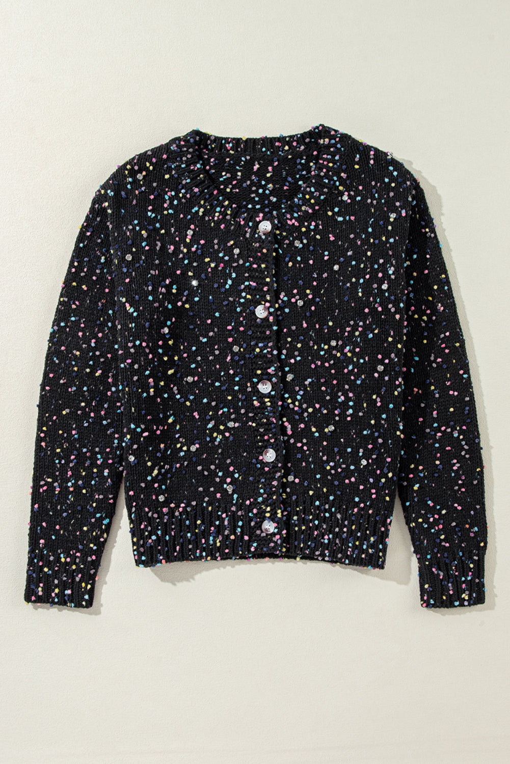 Black Rhinestone Decor Multicolor Confetti Sweater Cardigan - Premium Sweaters & Cardigans/Cardigans from Momma Done Gone Crafty- Just $38.25! Shop now at Momma Done Gone Crafty