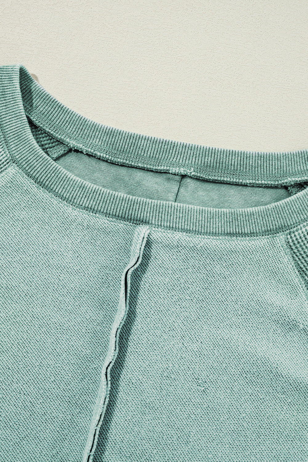 Mineral Blue Waffle Knit Patchwork Exposed Seam Raglan Sweatshirt - Premium Tops/Sweatshirts & Hoodies from Ashes 2 Wildflowers Boutique, LLC- Just $37.19! Shop now at Ashes 2 Wildflowers Boutique, LLC